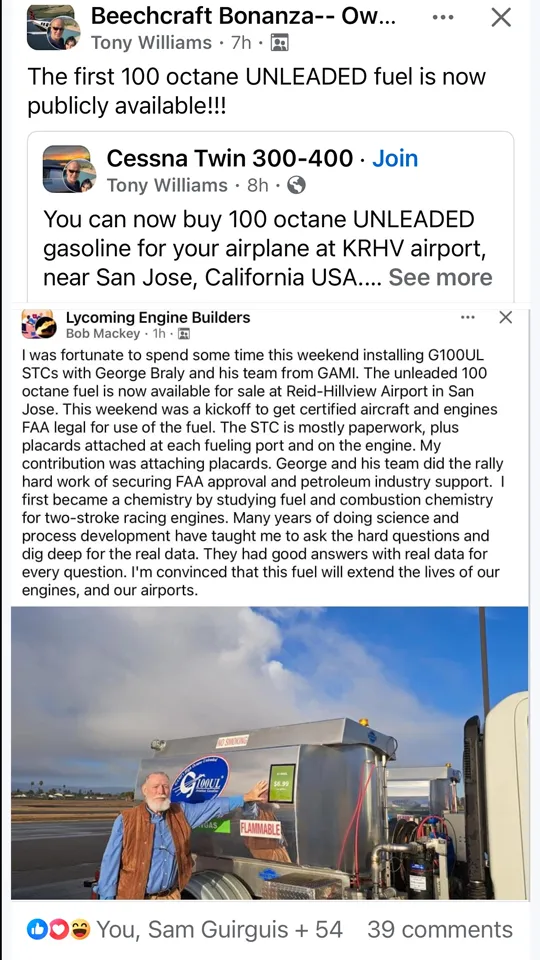 Social media stories about G100UL avgas